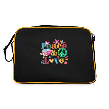 Hippie Peace Love | Cadeau de fleur de costume de hippies - Sac Retro - noir/or - Dos