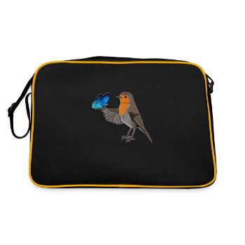 Merle d'Europe avec motif d'oiseau papillon bleu - Sac Retro - noir/or - Dos