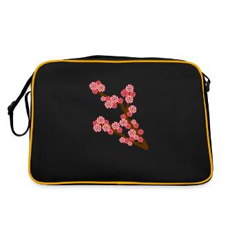 Kirschblüte Frühling Blume Liebhaber Geschenkidee - Retro Tasche - Schwarz/Gold - Hinten