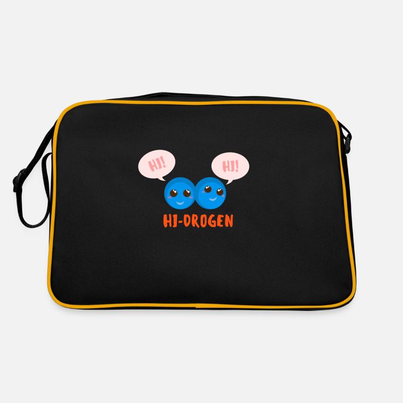Wasserstoff H2 Molecule Cute Cartoon sagt Hallo - Retro Tasche - Schwarz/Gold