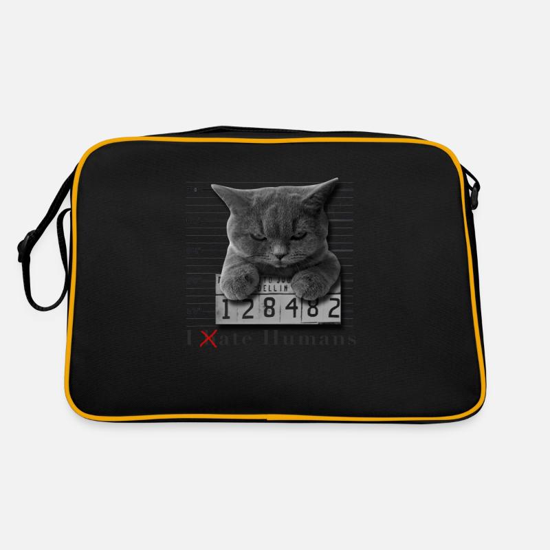 Cat hates humans - Retro Tasche - Schwarz/Gold