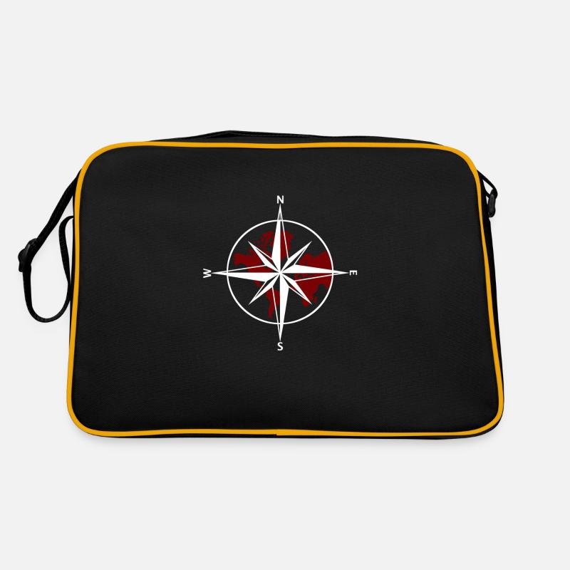 Kompass weiß-rot - Retro Tasche - Schwarz/Gold