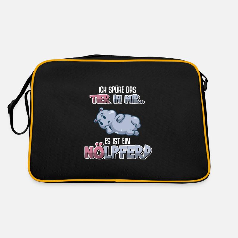 Ich spüre das Tier in mir es ist ein Nölpferd - Retro Tasche - Schwarz/Gold
