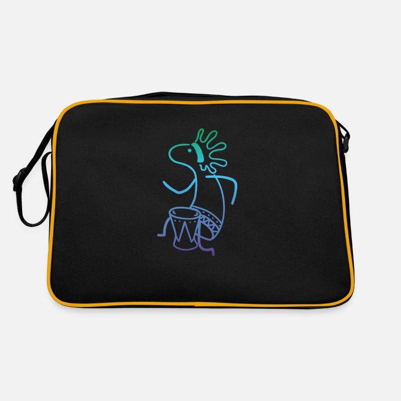 Kokopelli Drummer - Retro Tasche - Schwarz/Gold