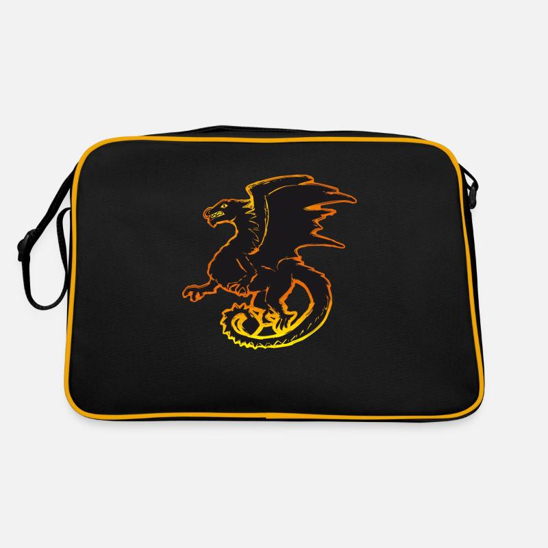 Dragons, Dragons, dragon, draco, Feu, fire - Sac Retro - noir/or