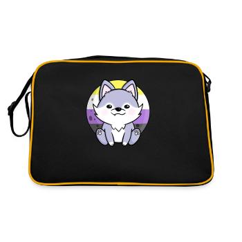 Süßer Wolf Hund Nonbinary Flagge Fahne LGBTQ Mond - Retro Tasche - Schwarz/Gold - Hinten