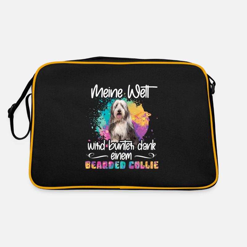 Welt wird bunt dank bearded collie Hund Retro Tasche