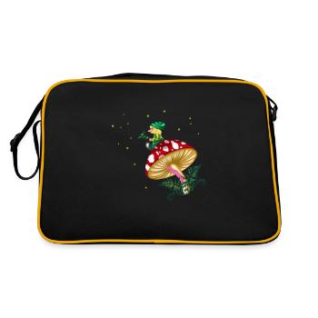 Trolle sitzen auf einem Pilz unter einem - Retro Tasche - Schwarz/Gold - Hinten