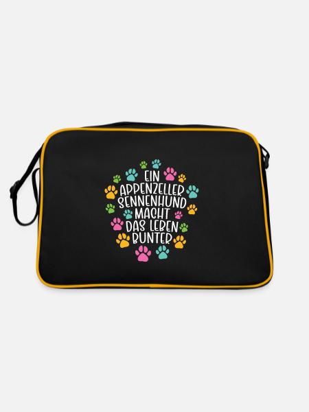 Appenzeller Sennenhund Leben bunter Hunde - Retro Tasche - Schwarz/Gold - Hinten