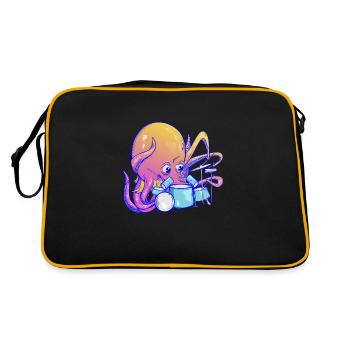 Octopus plays drums - Retro Bag - black/gold - Back