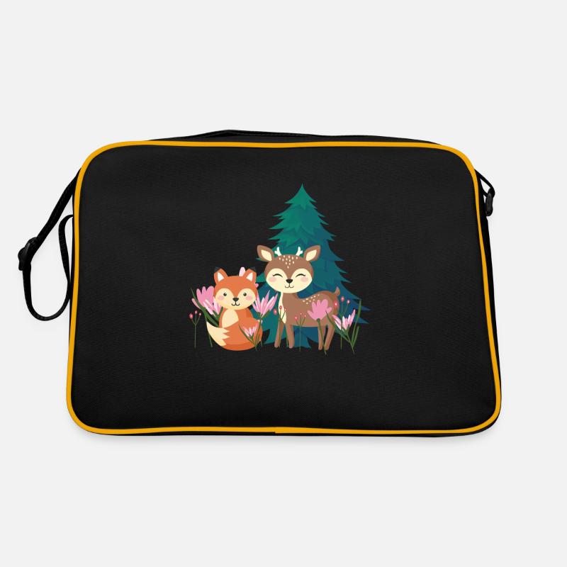 animaux de la forêt mignons - Sac Retro - noir/or