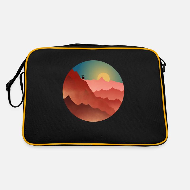 Ziege auf einem Berg - Retro Tasche - Schwarz/Gold