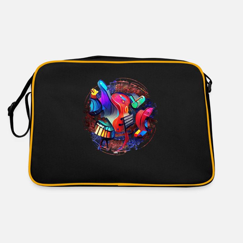 Circle of notes with abstract musical instruments Retro Bag
