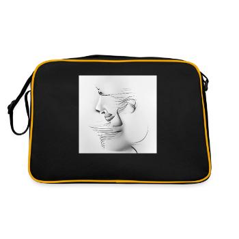 Lineare abstrakte Zeichnung eines weiblichen Porträts - Retro Tasche - Schwarz/Gold - Hinten