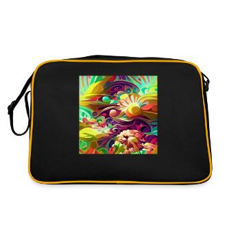 Helle psychedelische Retro-Blumen und -Formen - Retro Tasche - Schwarz/Gold - Hinten