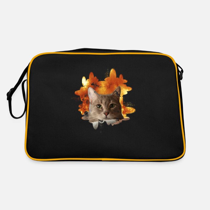 Tête de chat devant le feu - Fire Cat Cat Sac Retro