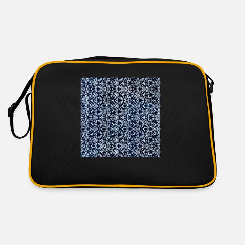 Silber Grau Dunkel Blau Tie Dye Textile Muster - Retro Tasche - Schwarz/Gold