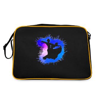 Standard Tanzpaar Aquarell Farbverlauf neon blau - Retro Tasche - Schwarz/Gold - Hinten