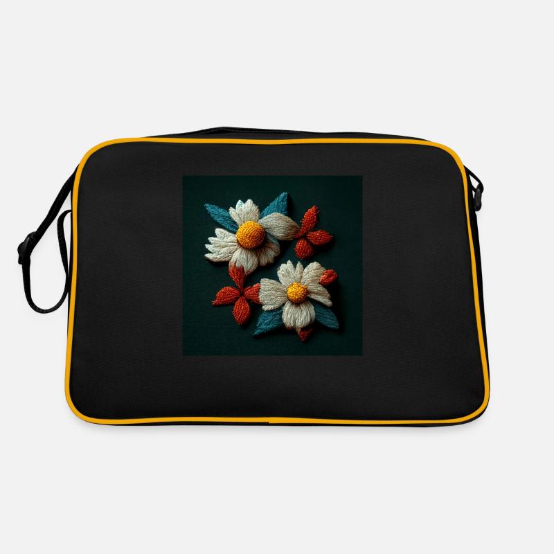 Bestickte Blumen 3d - Retro Tasche - Schwarz/Gold