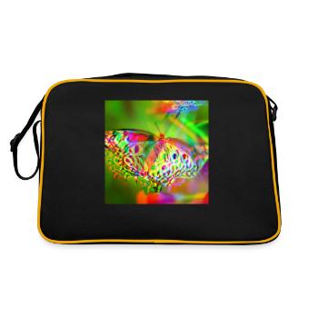 Beautiful, rainbow holographic effect butterfly - Retro Bag - black/gold - Back