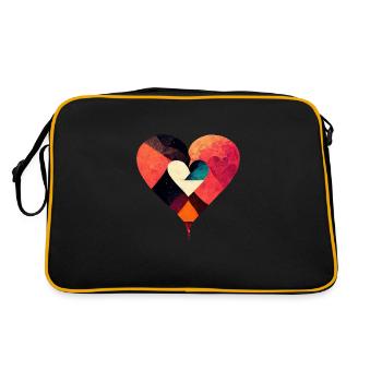 Kunstvolles buntes Herz - Retro Tasche - Schwarz/Gold - Hinten