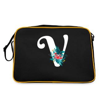 Buchstabe V geblümt - Retro Tasche - Schwarz/Gold - Hinten