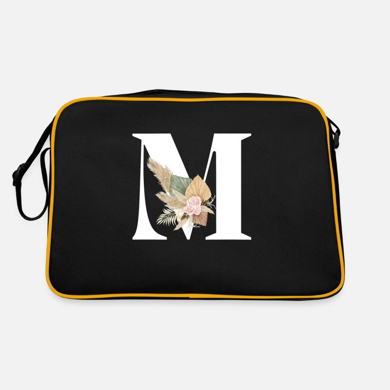 Buchstabe M Blumen - Retro Tasche - Schwarz/Gold