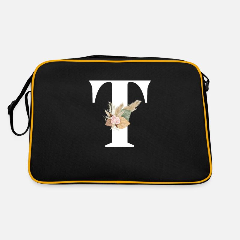 blumiger Buchstabe T Retro Tasche