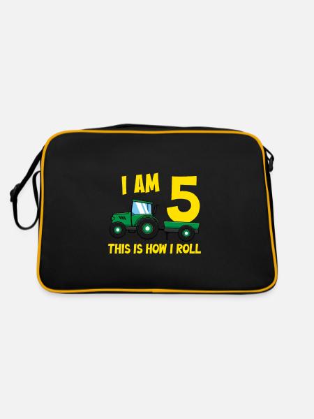 I Am 5 this is how i roll tractor - Retro Bag - black/gold - Back