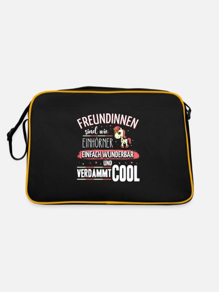 Freundinnen sind wie Einhörner - Retro Tasche - Schwarz/Gold - Hinten