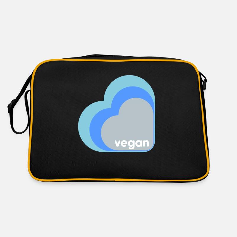 Blaues veganes Herz - Retro Tasche - Schwarz/Gold
