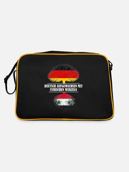 Deutsch mit syrischen Wurzeln - Retro Tasche - Schwarz/Gold - Hinten