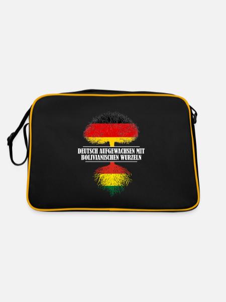 Deutsch mit bolivianischen Wurzeln - Retro Tasche - Schwarz/Gold - Hinten