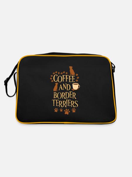 Kaffee und Border Terriers - Retro Tasche - Schwarz/Gold - Hinten