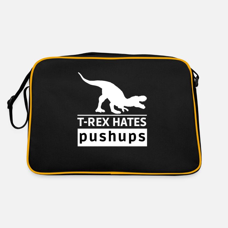 T-Rex hasst Liegestütze Original Geschenkidee - Retro Tasche - Schwarz/Gold