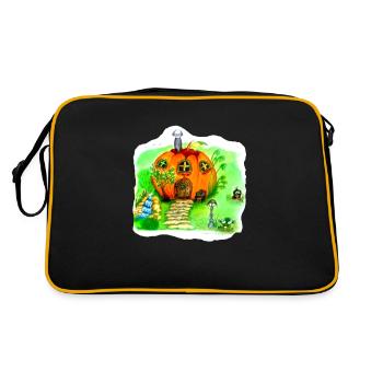 Märchen Kürbis Haus - Retro Tasche - Schwarz/Gold - Hinten