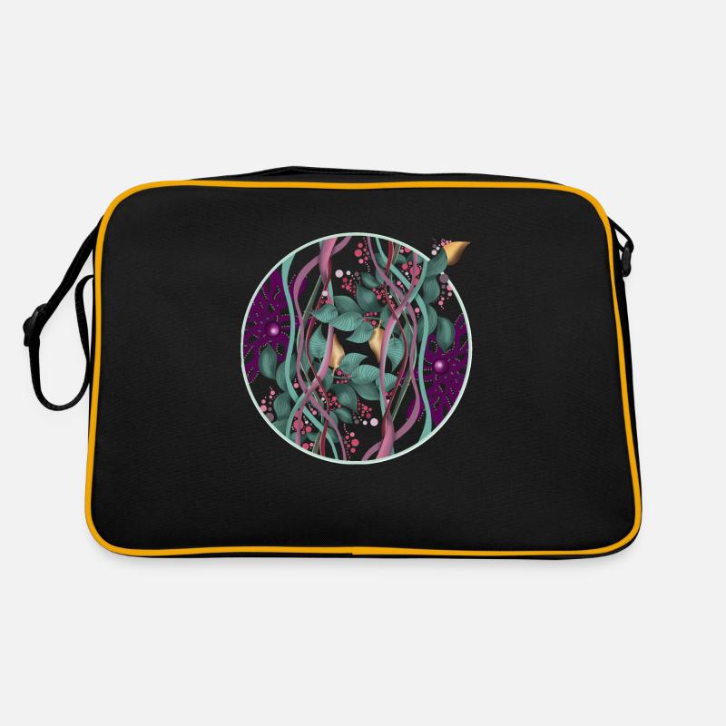 Pattern circle with leaves and dots - Retro Bag - black/gold