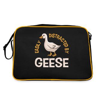 Distracted by Geese Cute Waddling Goose Nature - Retro Bag - black/gold - Back