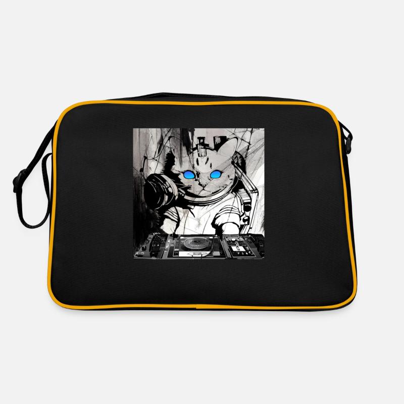Katzen DJ Artwork - Retro Tasche - Schwarz/Gold