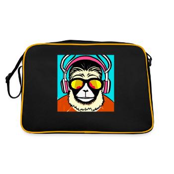 Monkey listening to music with headphones - Retro Bag - black/gold - Back