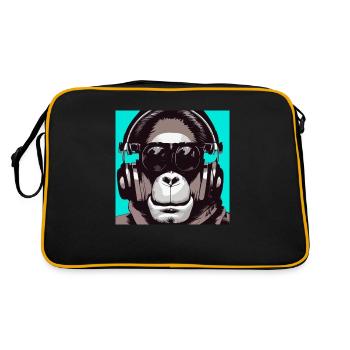 Monkey listening to music with headphones - Retro Bag - black/gold - Back