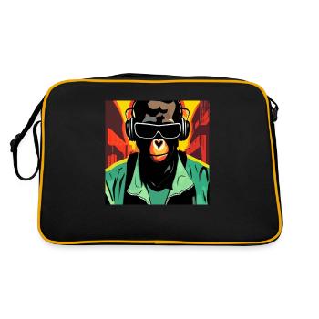 Monkey listening to music with headphones - Retro Bag - black/gold - Back
