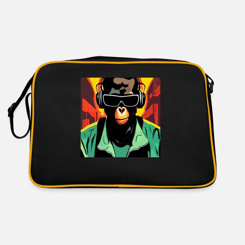 Singe écoutant de la musique avec des écouteurs Sac Retro