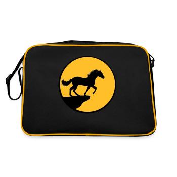 Stehendes Pferd Klippe Mond - Retro Tasche - Schwarz/Gold - Hinten