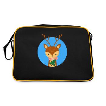 Hirsch und Weihnachtsbaum - Retro Tasche - Schwarz/Gold - Hinten