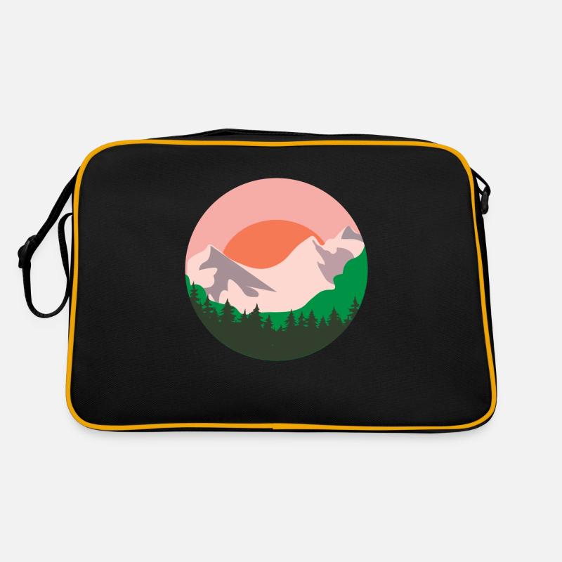 mountains and trees in sunset - Retro Bag - black/gold
