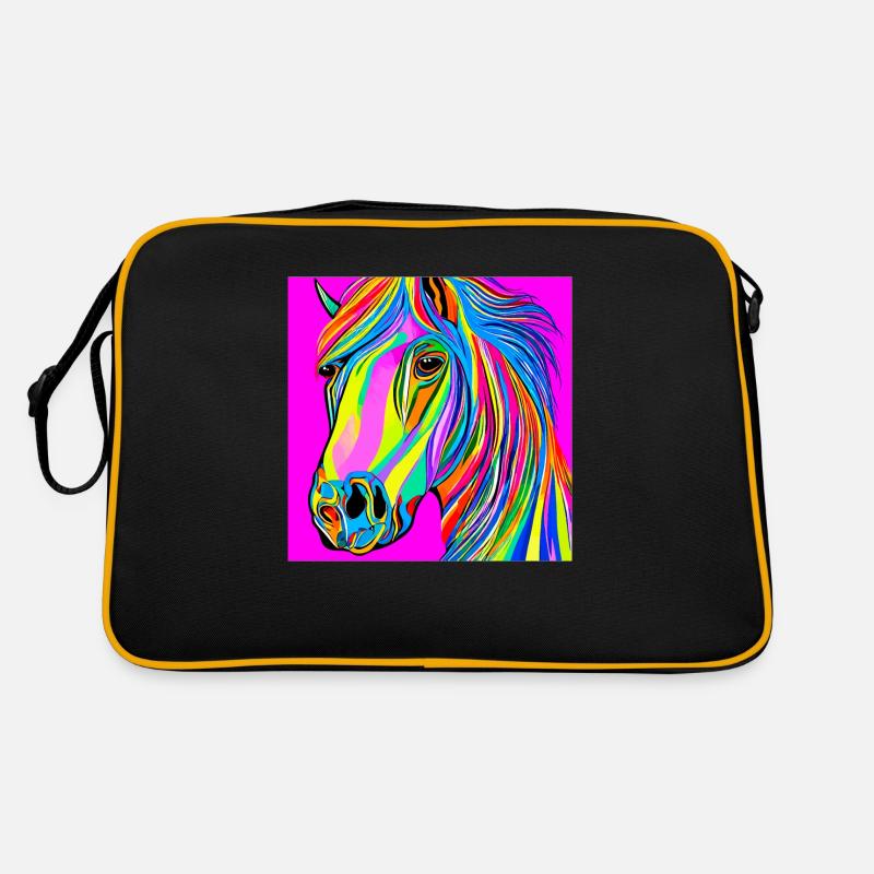 Farbenfrohe Illustration eines Pferdes Retro Tasche
