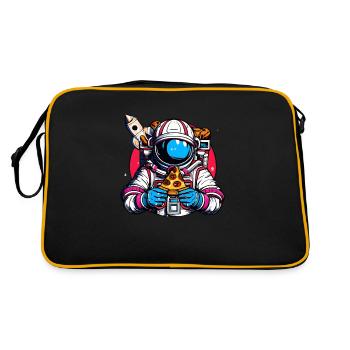 Funky Astronaut im Weltraum mit Pizza - Retro Tasche - Schwarz/Gold - Hinten