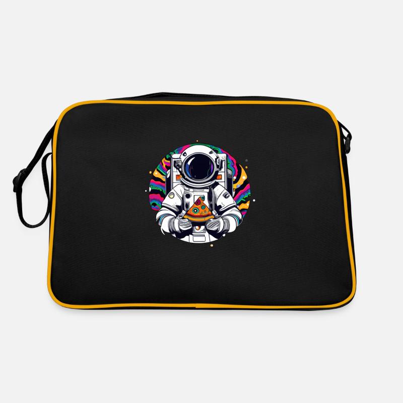 Astronaute funky dans l’espace avec une pizza - Sac Retro - noir/or