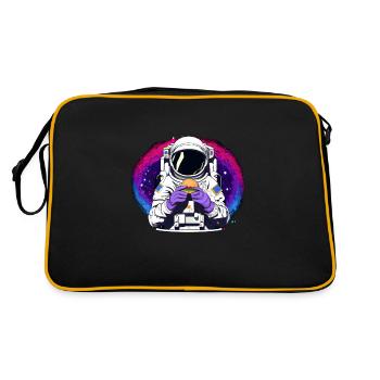 Funky Astronaut im Weltraum mit Hamburger - Retro Tasche - Schwarz/Gold - Hinten